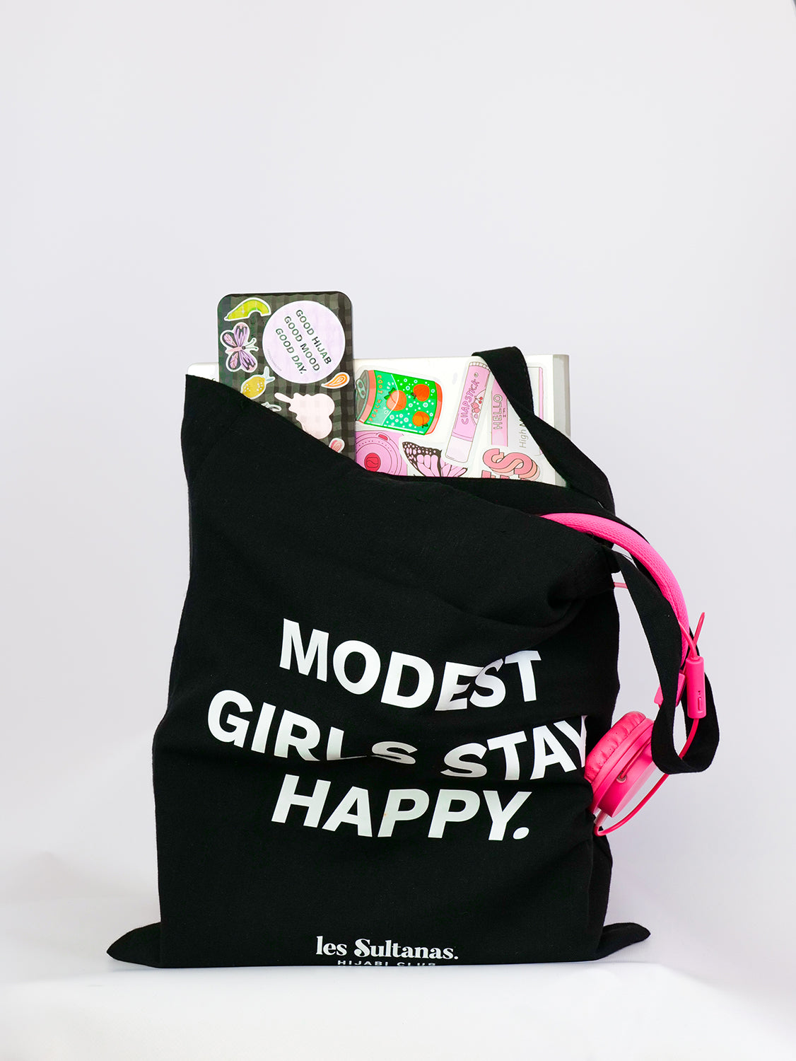 Cotton Tote Bag "Modest Girls" Black