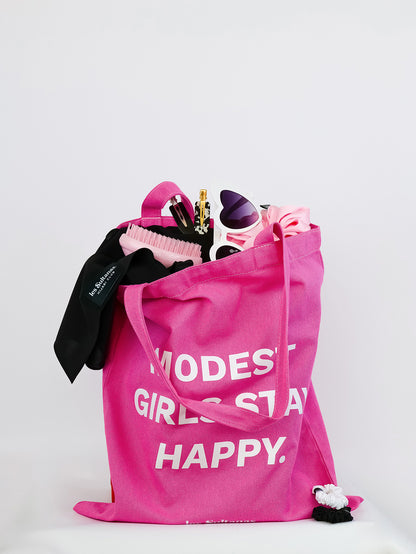Cotton Tote Bag "Modest Girls" Hot Pink