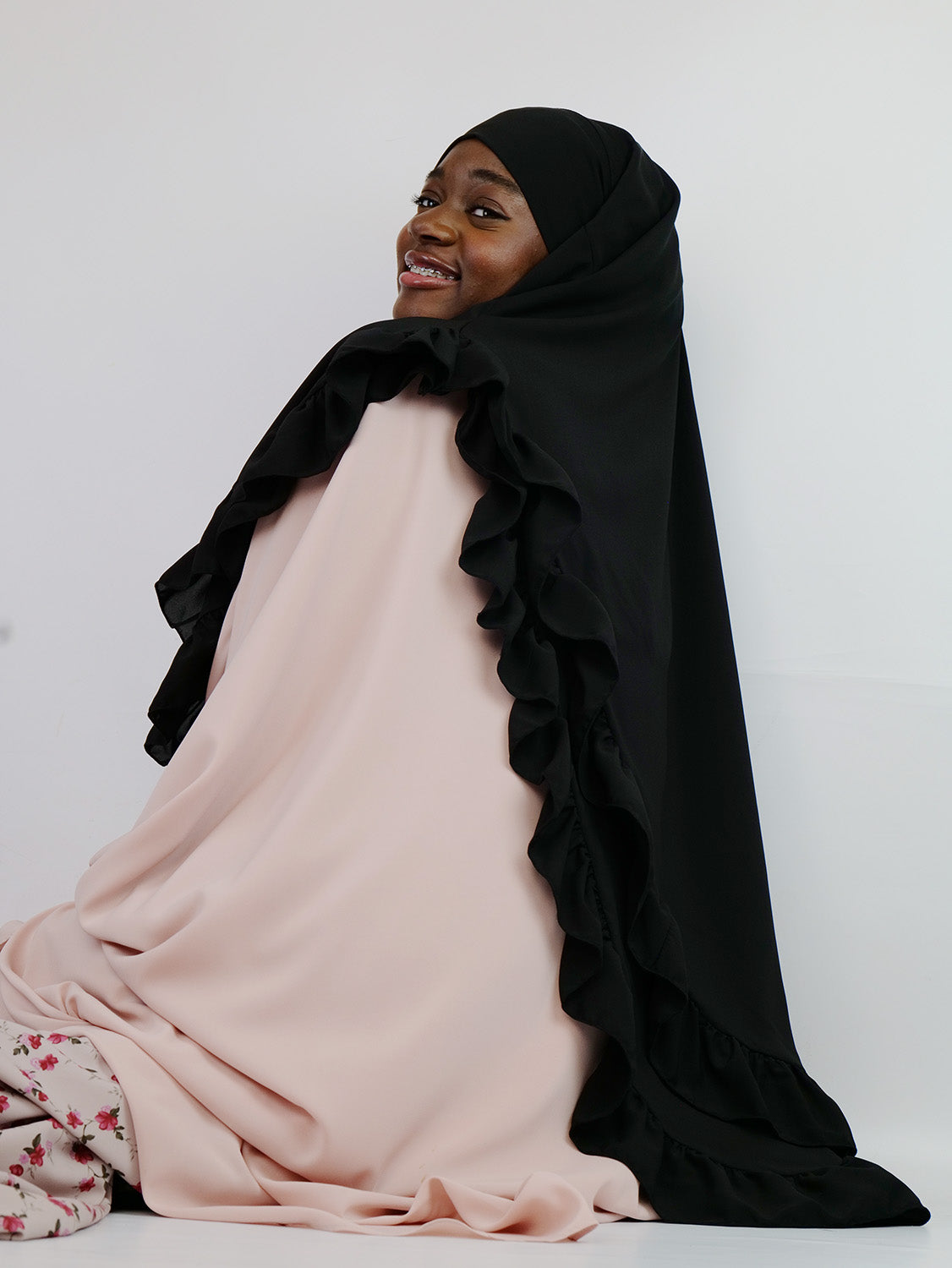 Lady Ruffled Chiffon Khimar, Kohl PRE ORDER