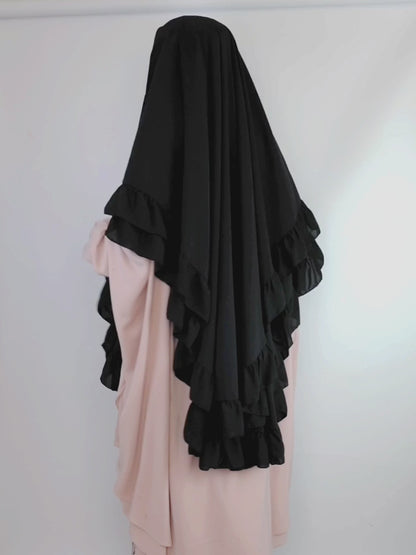 Princess Ruffled Chiffon Khimar, Kohl PRE ORDER